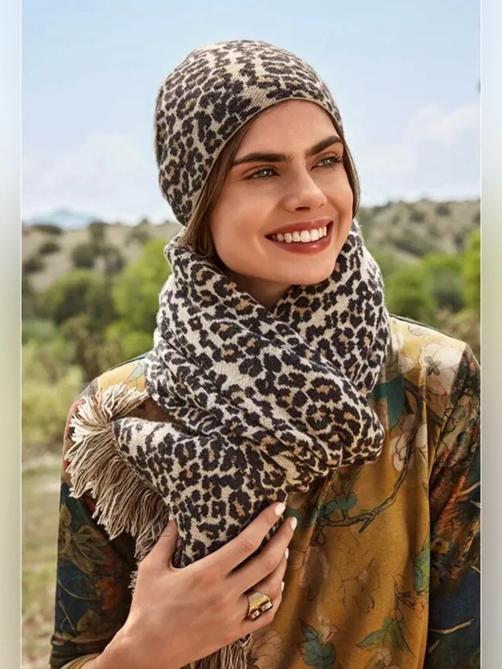 Johnny was Leopard wrap fringe scarf wool/cashmere